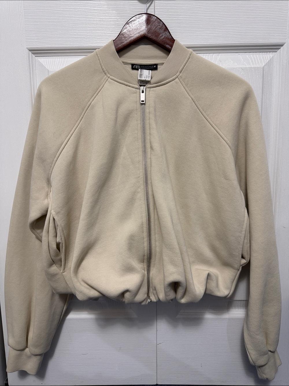Zara Beige Bomber Jacket with Zip Closure